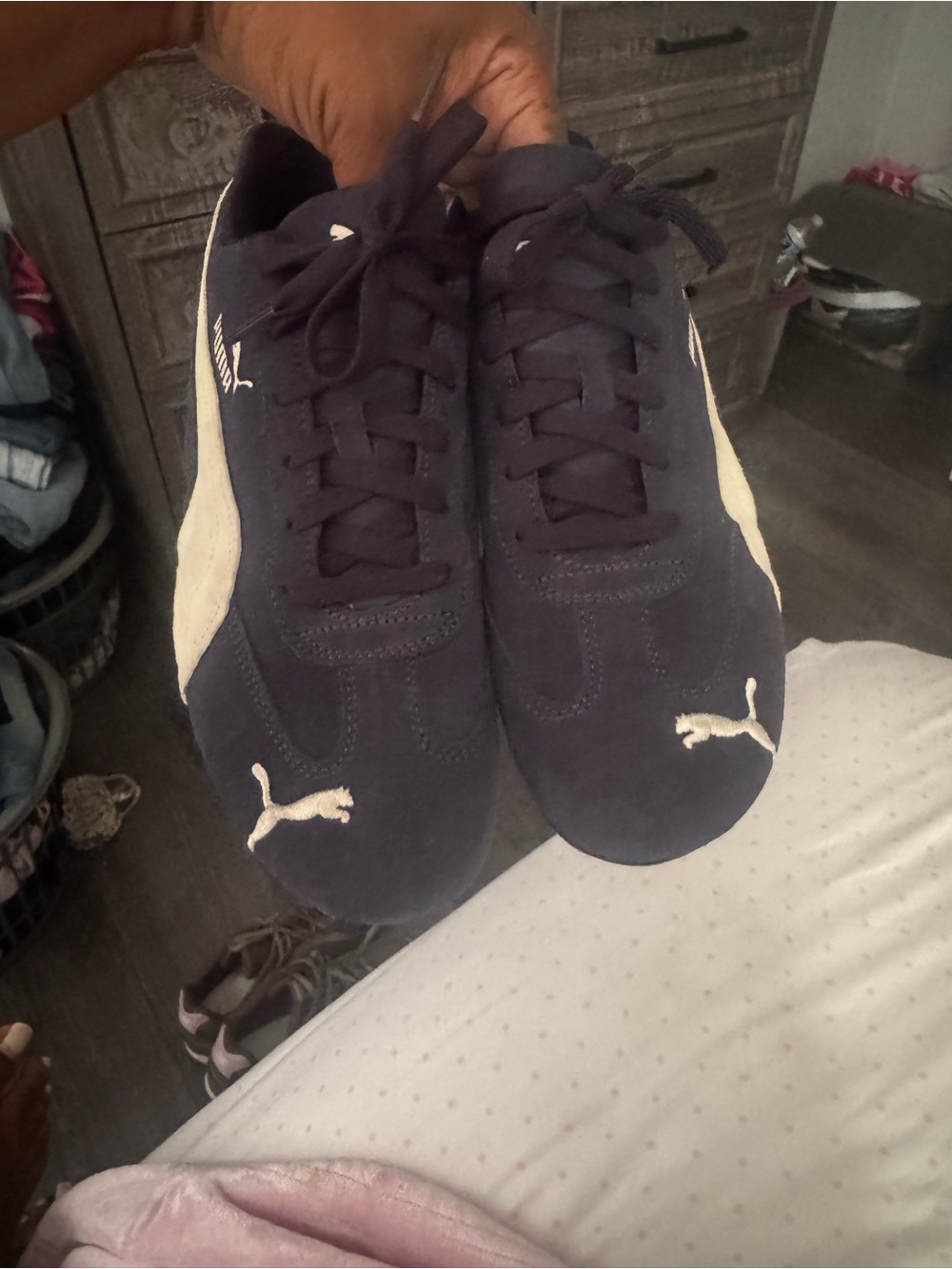 Puma Men's Navy Suede Sneaker with White Formstrip and Logo